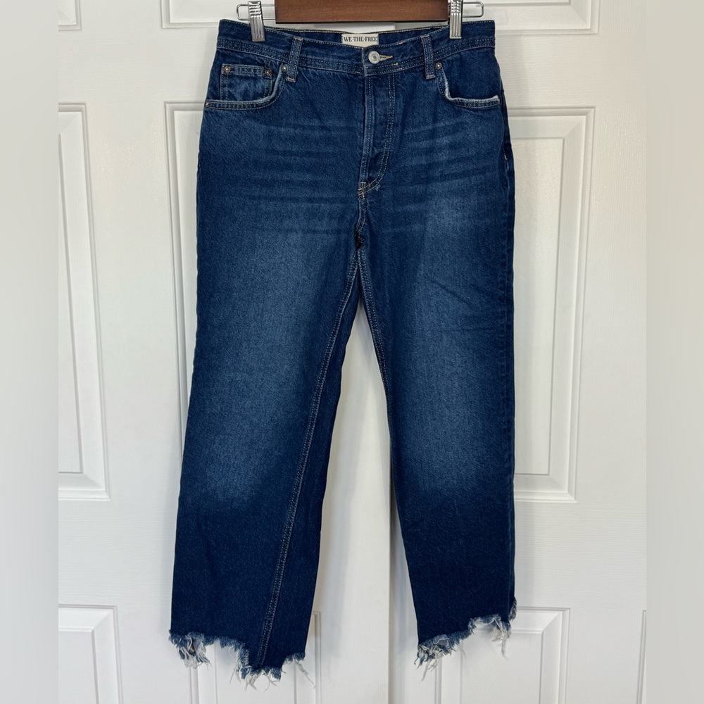 FREE PEOPLE We The Free Maggie Mid Rise Straight Leg Raw Hem Jeans Size‎ 27